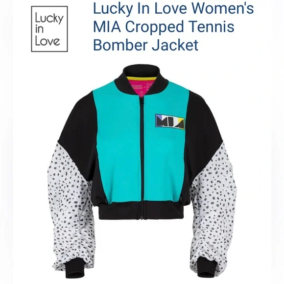 NWOT Lucky in love + BMS Women's Mia
Cropped Tennis Bomber Jacket. - Picture 2 of 8